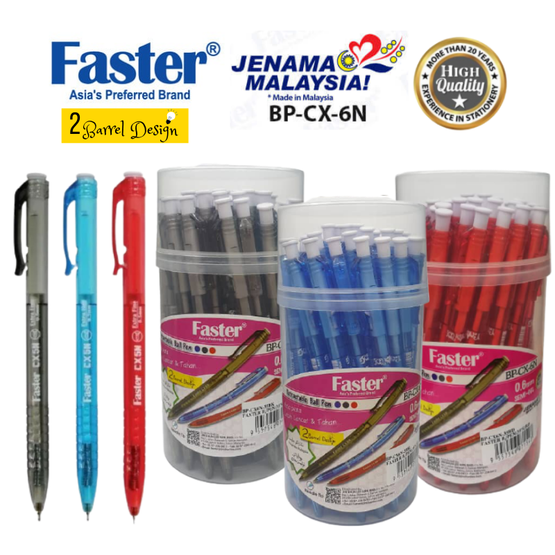 FASTER BP-CX-6N 0.6MM RETRACTABLE BALL PEN - 35pcs/Drum